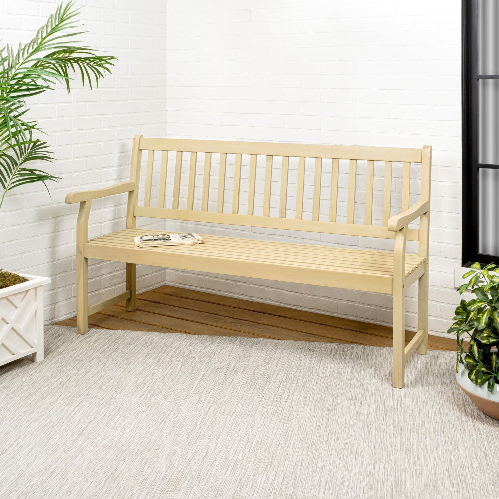 Mischa Slat-Back 600-Lbs Support Acacia Wood Outdoor Garden Patio Bench