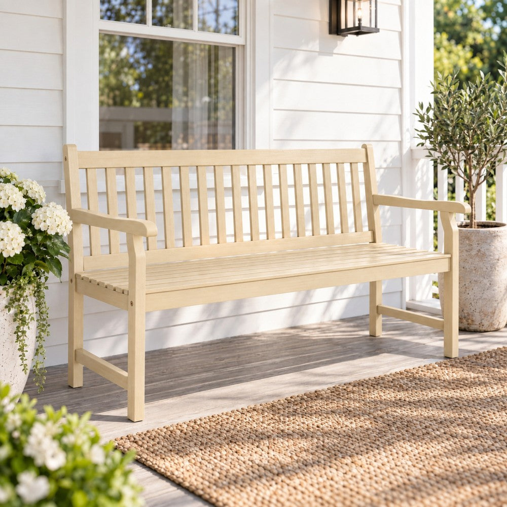 Mischa Slat-Back 600-Lbs Support Acacia Wood Outdoor Garden Patio Bench