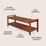 Walker 50.8" 3-Seat Mid-Century Modern 600-Lbs Support Acacia Wood Slat Outdoor Shoe Rack