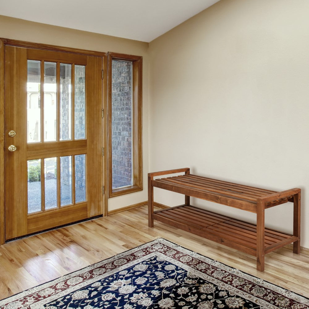 Walker 50.8" 3-Seat Mid-Century Modern 600-Lbs Support Acacia Wood Slat Outdoor Shoe Rack
