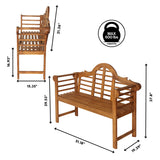 Wally Arched 600-Lbs Support Acacia Wood Outdoor Garden Patio Bench