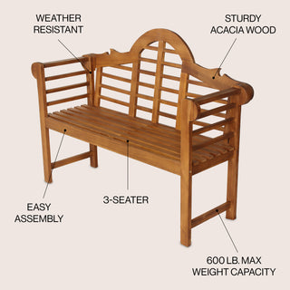 Wally Arched 600-Lbs Support Acacia Wood Outdoor Garden Patio Bench