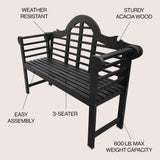 Wally Arched 600-Lbs Support Acacia Wood Outdoor Garden Patio Bench