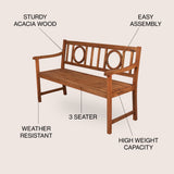 Gia Circle-Back 600-Lbs Support Acacia Wood Outdoor Garden Patio Bench