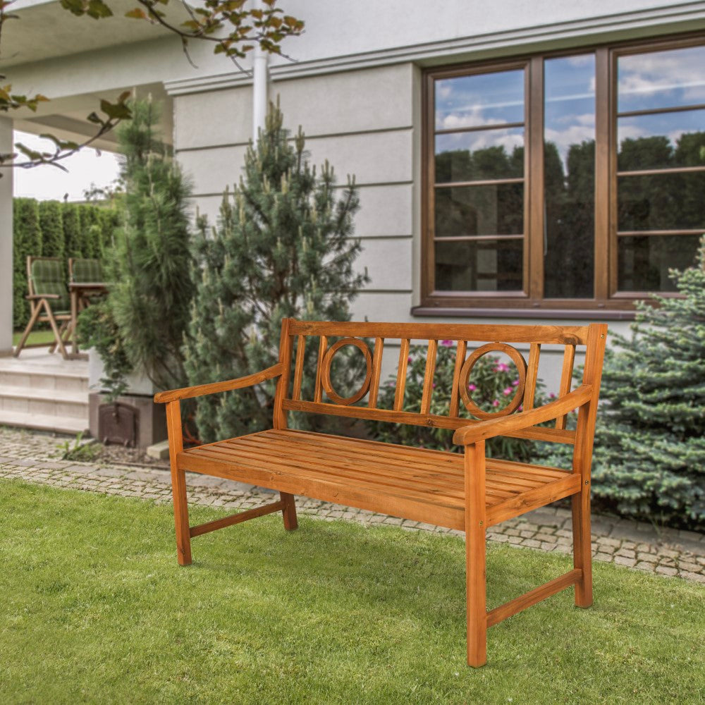 Gia Circle-Back 600-Lbs Support Acacia Wood Outdoor Garden Patio Bench