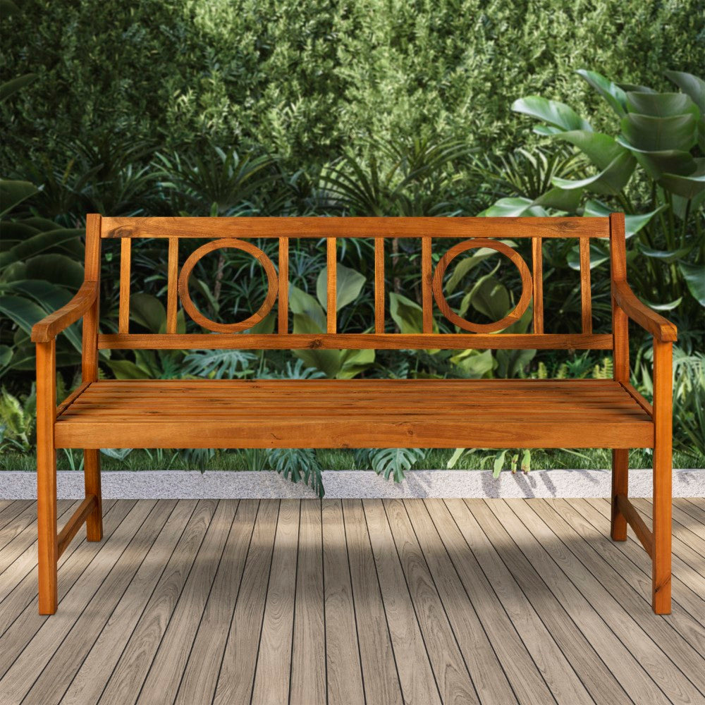 Gia Circle-Back 600-Lbs Support Acacia Wood Outdoor Garden Patio Bench