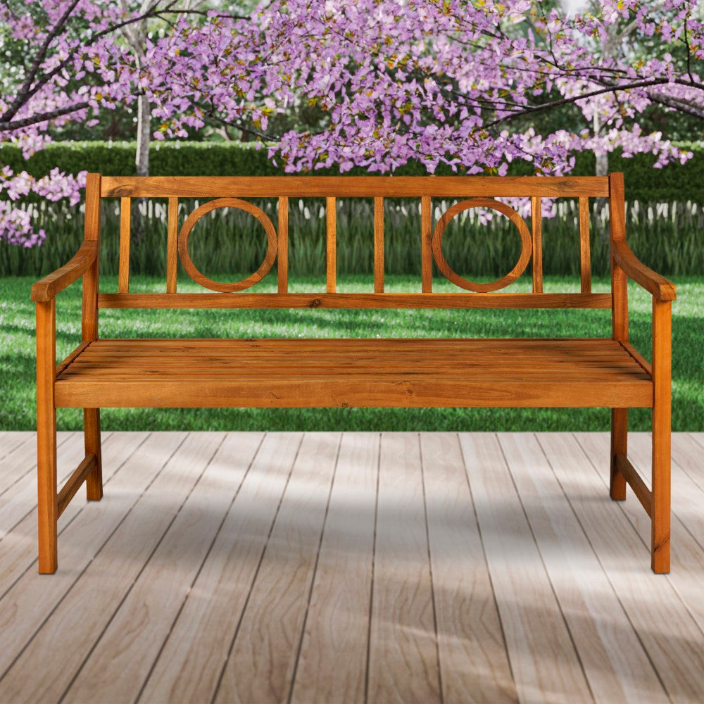 Gia Circle-Back 600-Lbs Support Acacia Wood Outdoor Garden Patio Bench