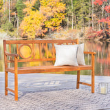 Gia Circle-Back 600-Lbs Support Acacia Wood Outdoor Garden Patio Bench