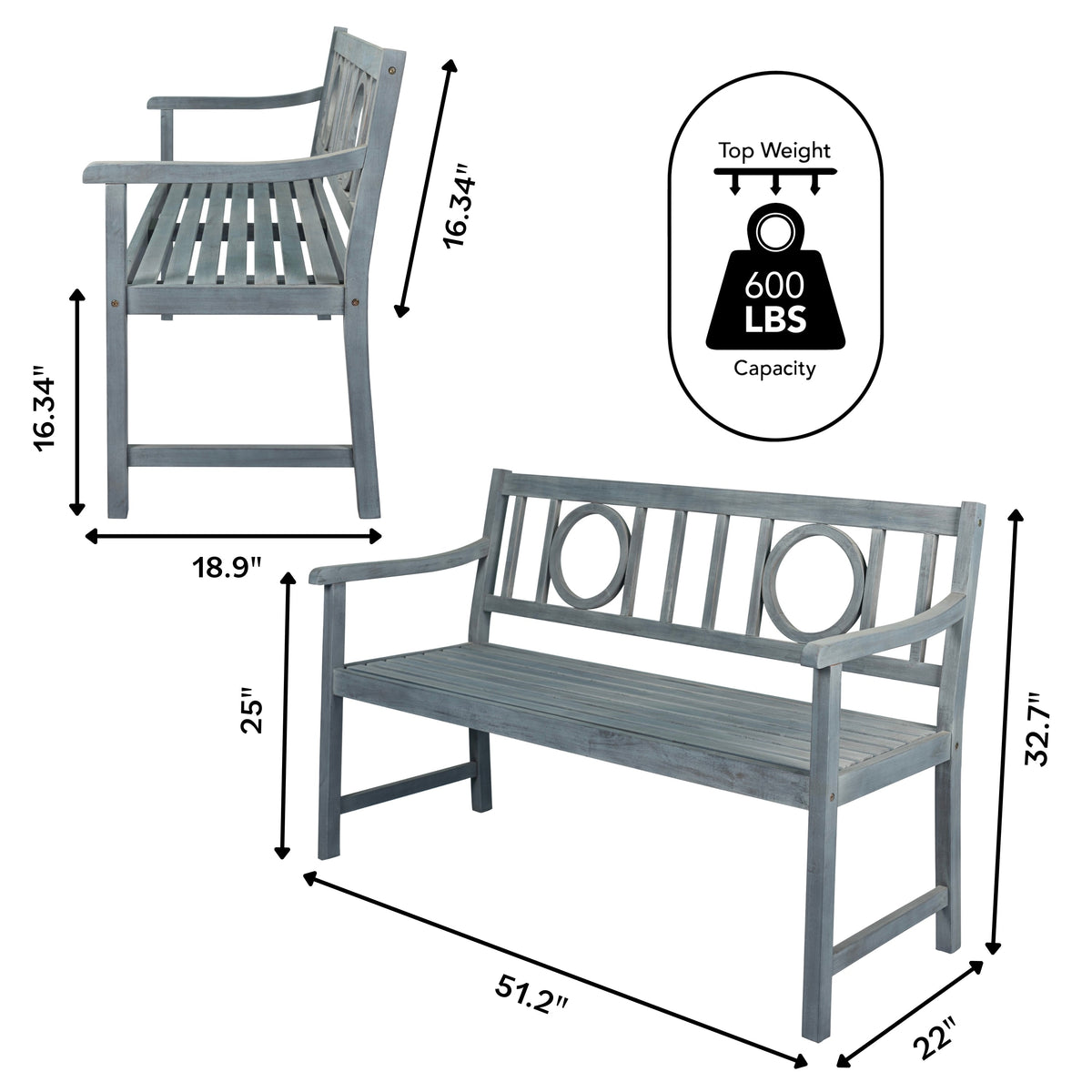 Gia Circle-Back 600-Lbs Support Acacia Wood Outdoor Garden Patio Bench