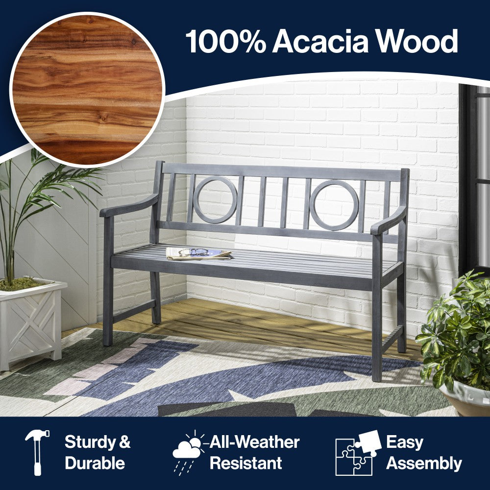Gia Circle-Back 600-Lbs Support Acacia Wood Outdoor Garden Patio Bench