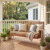 Solen 51" Coastal Farmhouse 2-Seat Slate-Back 705-Lbs Support Acacia Wood Outdoor Porch Swing