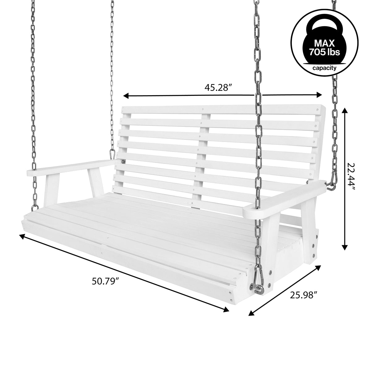 Solen 51" Coastal Farmhouse 2-Seat Slate-Back 705-Lbs Support Acacia Wood Outdoor Porch Swing