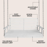 Solen 51" Coastal Farmhouse 2-Seat Slate-Back 705-Lbs Support Acacia Wood Outdoor Porch Swing