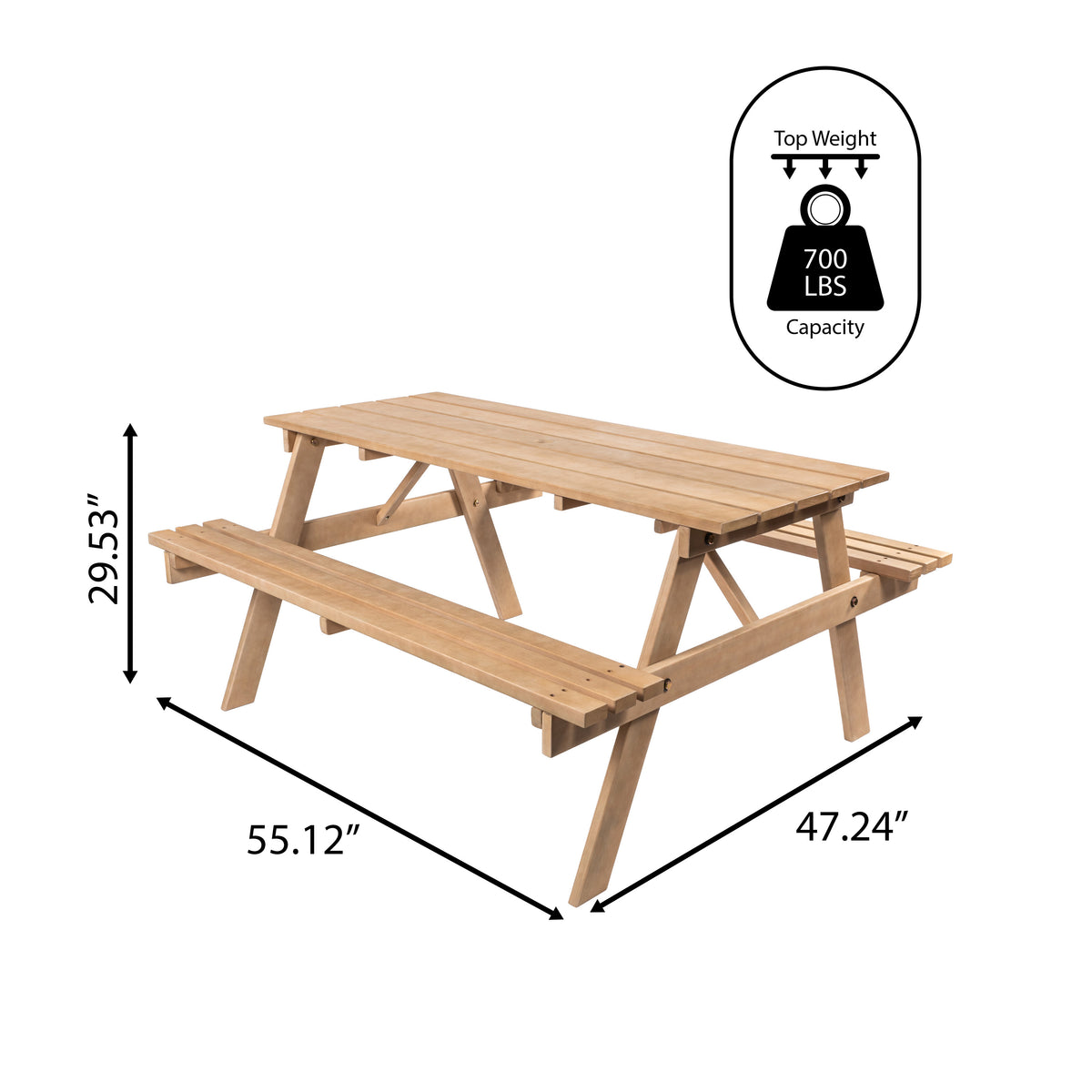 Giantex 59" Modern Classic Outdoor Wood Picnic Table Benches with Umbrella Hole