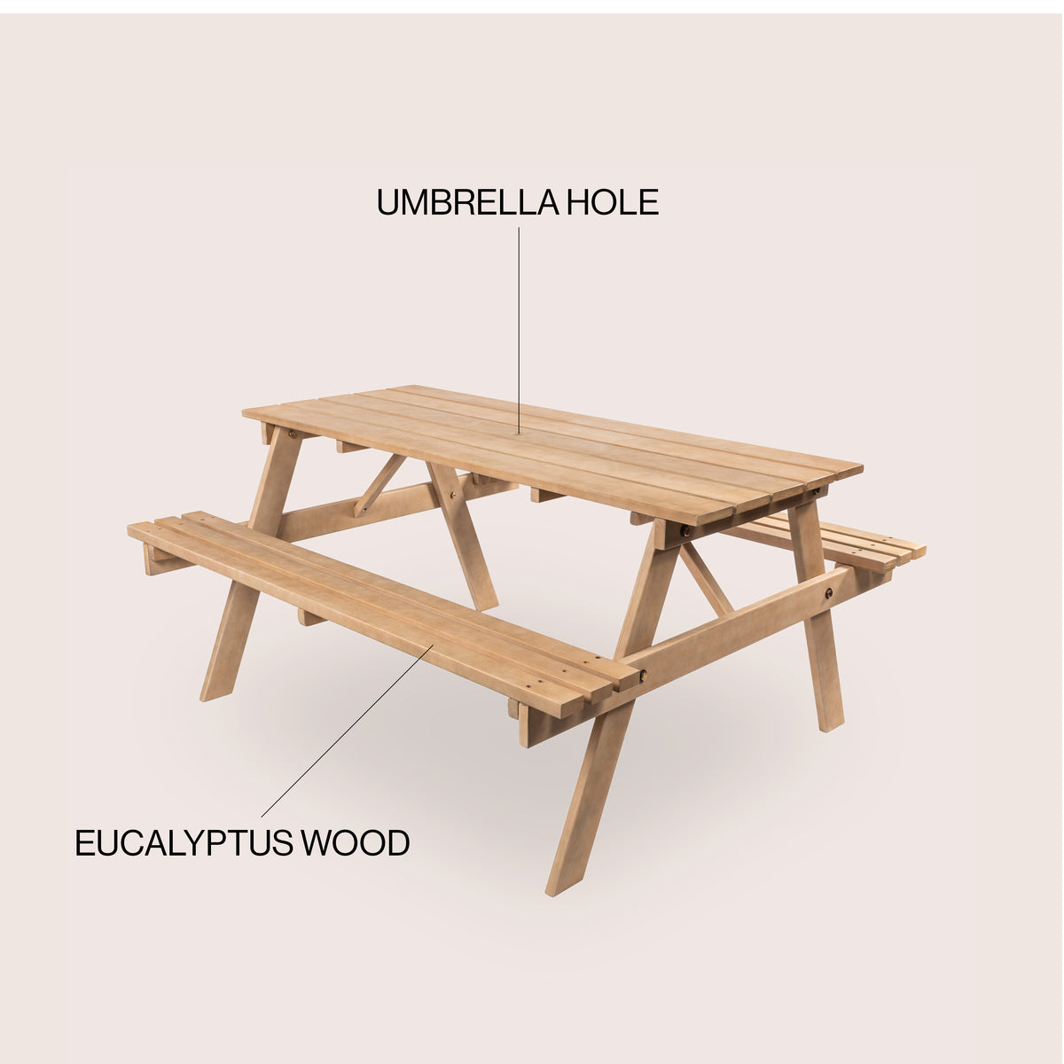 Giantex 59" Modern Classic Outdoor Wood Picnic Table Benches with Umbrella Hole