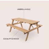 Giantex 59" Modern Classic Outdoor Wood Picnic Table Benches with Umbrella Hole