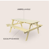 Giantex 59" Modern Classic Outdoor Wood Picnic Table Benches with Umbrella Hole