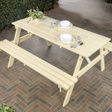 Giantex 59" Modern Classic Outdoor Wood Picnic Table Benches with Umbrella Hole
