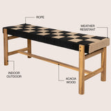 Lunapine 48" 2-Seat Backless 700-Lbs Support Acacia Wood Outdoor Bench With Checkerboard Woven Rope Seat