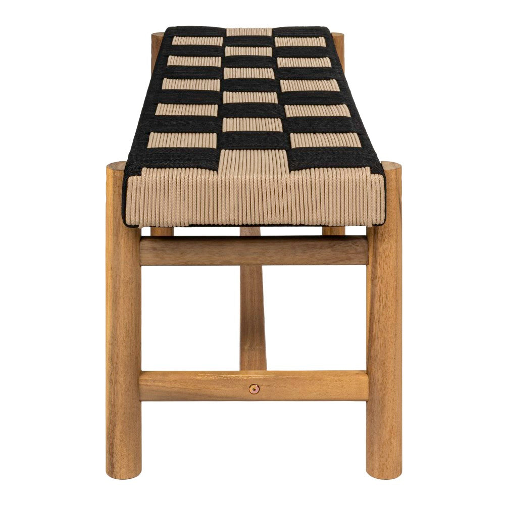 Lunapine 48" 2-Seat Backless 700-Lbs Support Acacia Wood Outdoor Bench With Checkerboard Woven Rope Seat