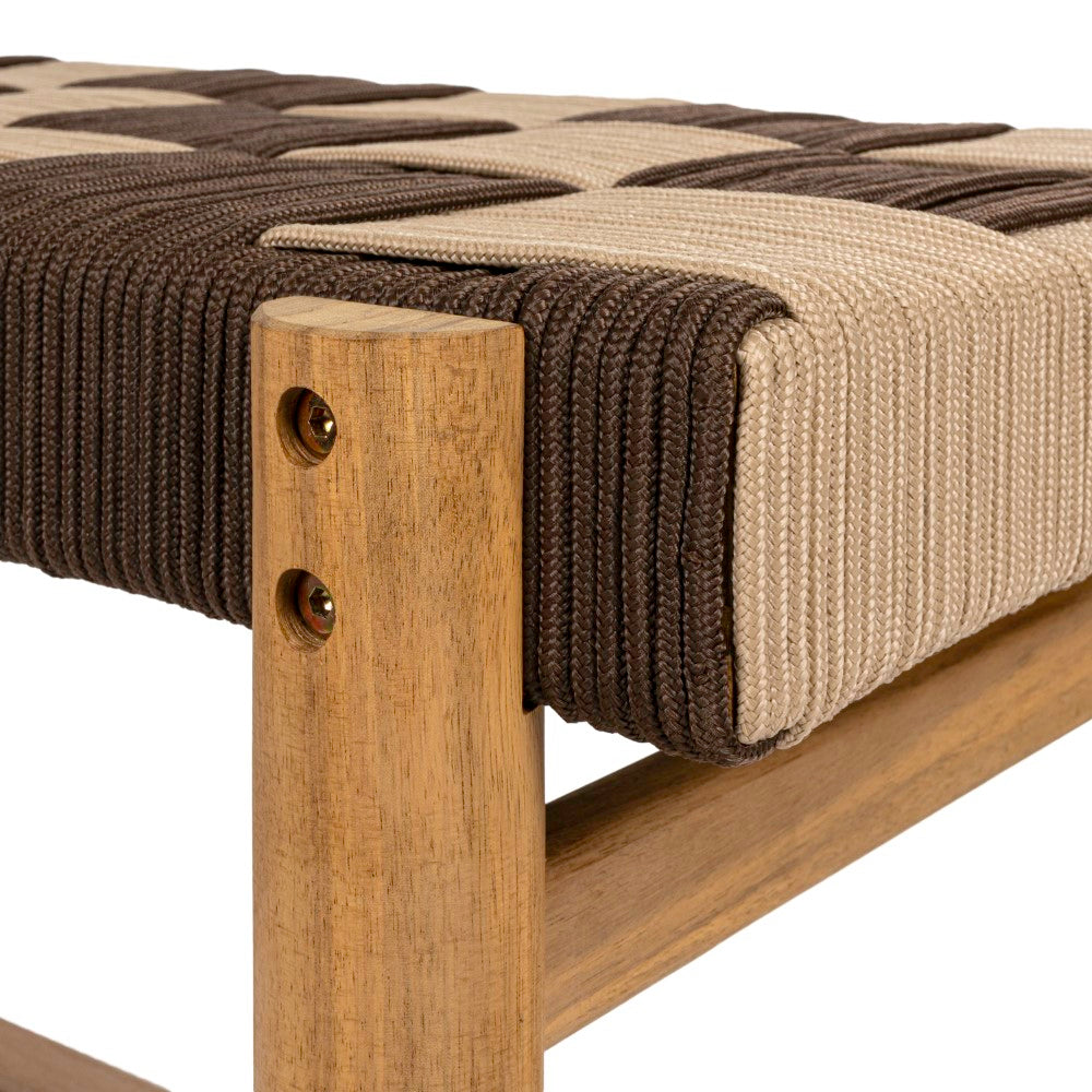 Lunapine 48" 2-Seat Backless 700-Lbs Support Acacia Wood Outdoor Bench With Checkerboard Woven Rope Seat