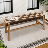 Lunapine 48" 2-Seat Backless 700-Lbs Support Acacia Wood Outdoor Bench With Checkerboard Woven Rope Seat