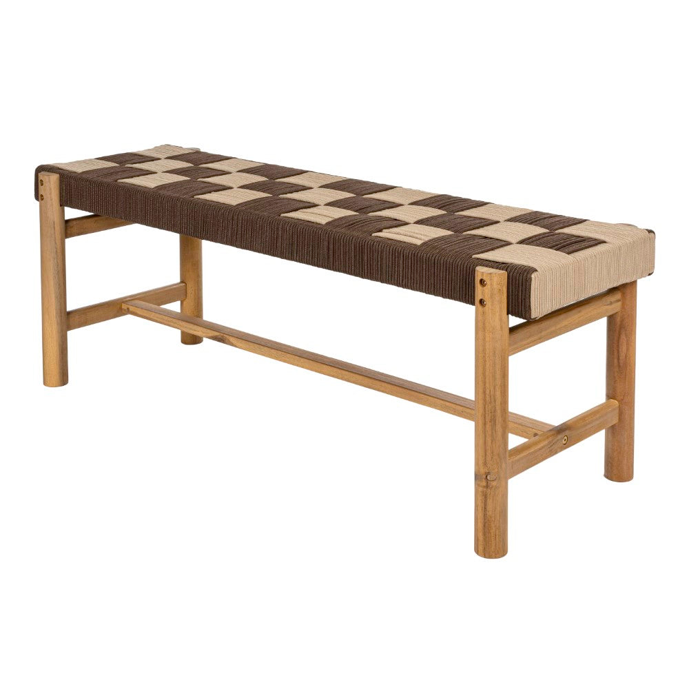 Lunapine 48" 2-Seat Backless 700-Lbs Support Acacia Wood Outdoor Bench With Checkerboard Woven Rope Seat