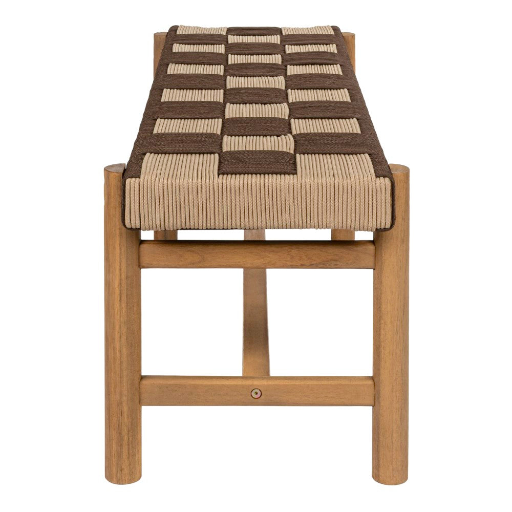 Lunapine 48" 2-Seat Backless 700-Lbs Support Acacia Wood Outdoor Bench With Checkerboard Woven Rope Seat