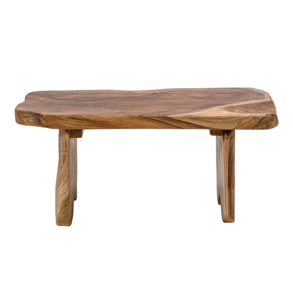 Arvyn 35.4" Handcrafted Rustic Minimalist Live Edge Solid Teak Wood Entryway Bench