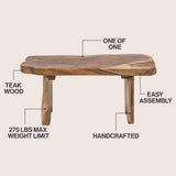 Arvyn 35.4" Handcrafted Rustic Minimalist Live Edge Solid Teak Wood Entryway Bench