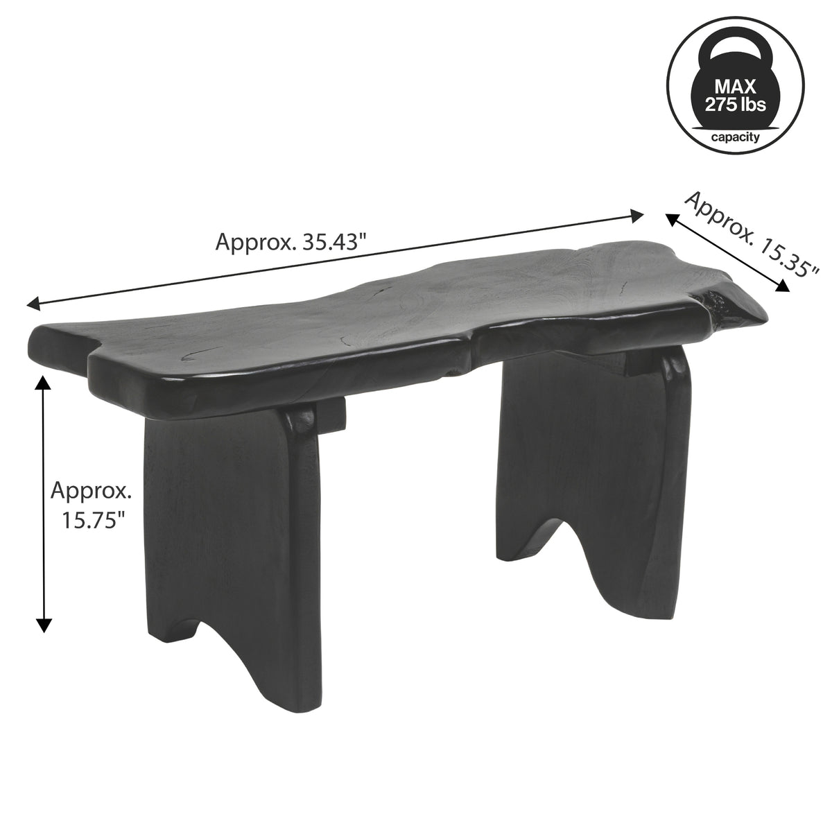 Arvyn 35.4" Handcrafted Rustic Minimalist Live Edge Solid Teak Wood Entryway Bench