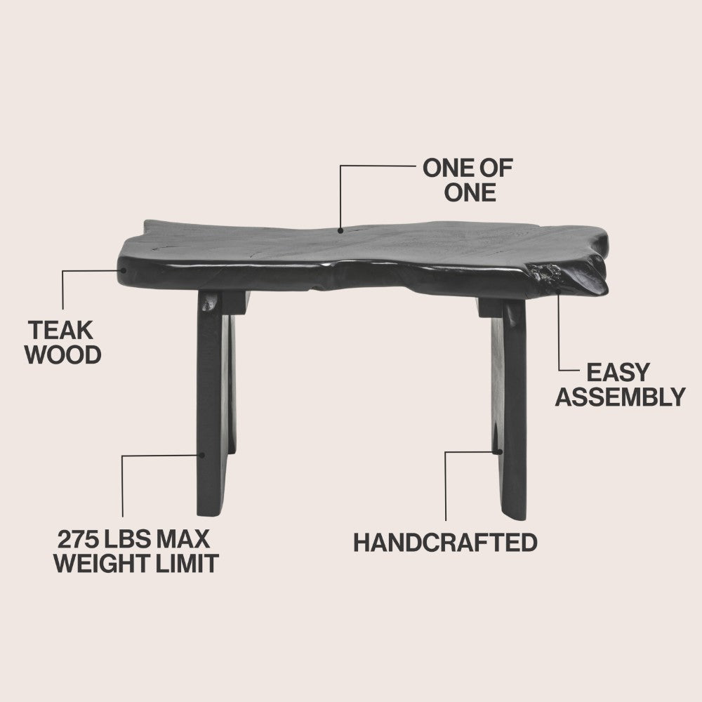 Arvyn 35.4" Handcrafted Rustic Minimalist Live Edge Solid Teak Wood Entryway Bench
