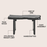 Arvyn 35.4" Handcrafted Rustic Minimalist Live Edge Solid Teak Wood Entryway Bench