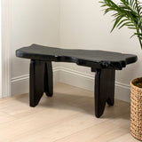 Arvyn 35.4" Handcrafted Rustic Minimalist Live Edge Solid Teak Wood Entryway Bench