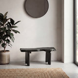 Arvyn 35.4" Handcrafted Rustic Minimalist Live Edge Solid Teak Wood Entryway Bench