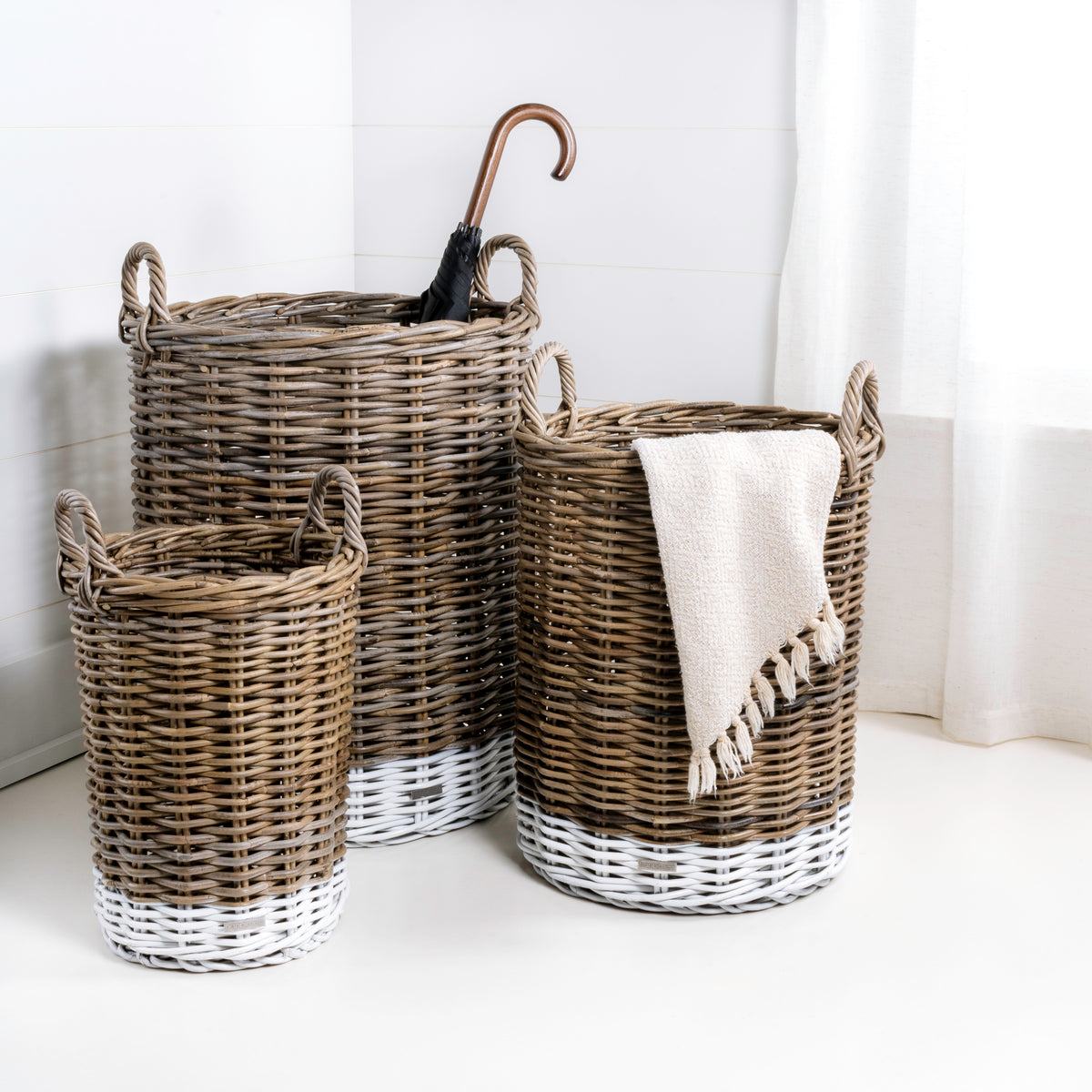 Ternion Cottage Hand-Woven Rattan Nesting Baskets with Handles