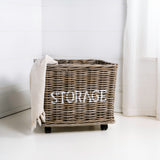 Yael Coastal Hand-Woven "STORAGE" Rattan Basket with Wheels and Handles