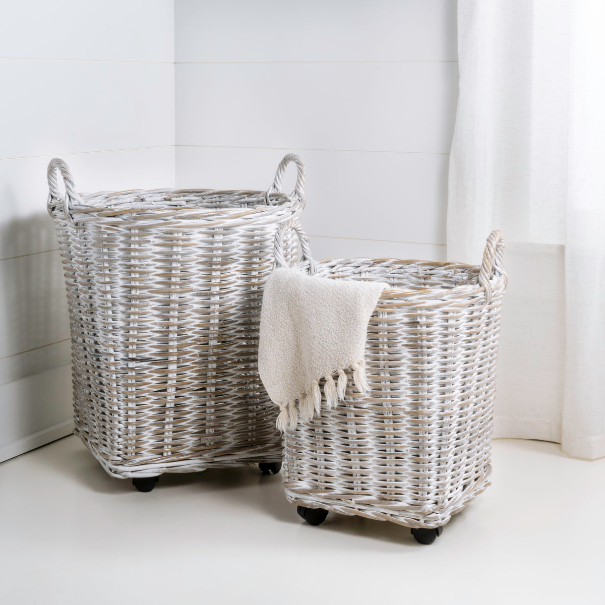 Arbour Rustic Hand-Woven Rattan Nesting Baskets with Wheels and Handles