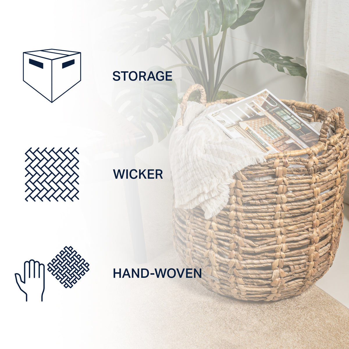 Laurel Bohemian Handwoven Abaca Hamper Basket with Handles