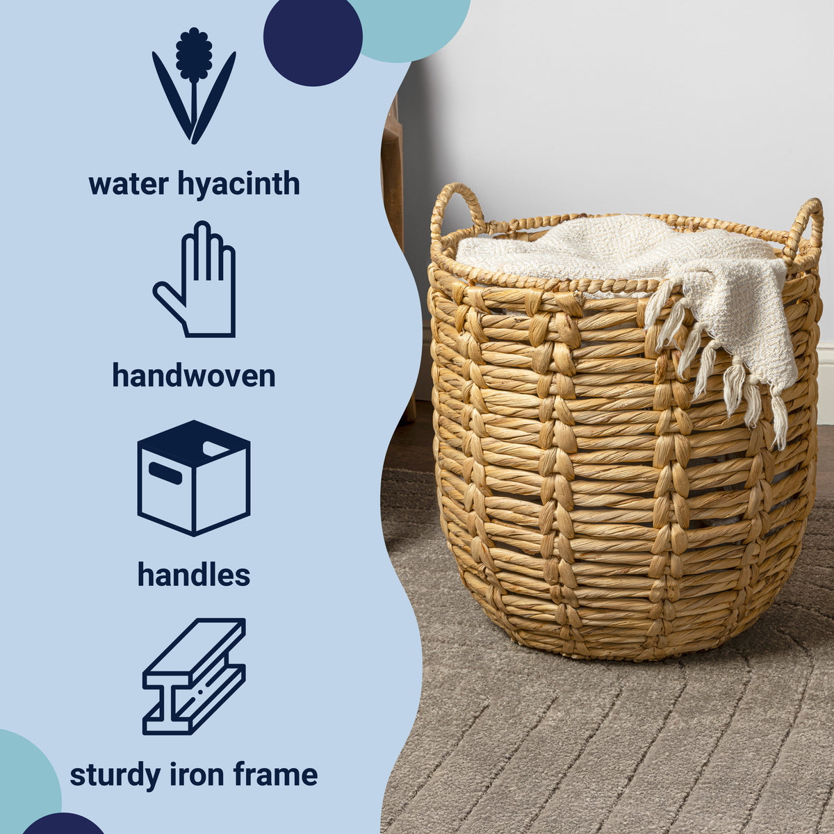 Laurel Bohemian Handwoven Abaca Hamper Basket with Handles