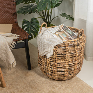 Laurel Bohemian Handwoven Abaca Hamper Basket with Handles