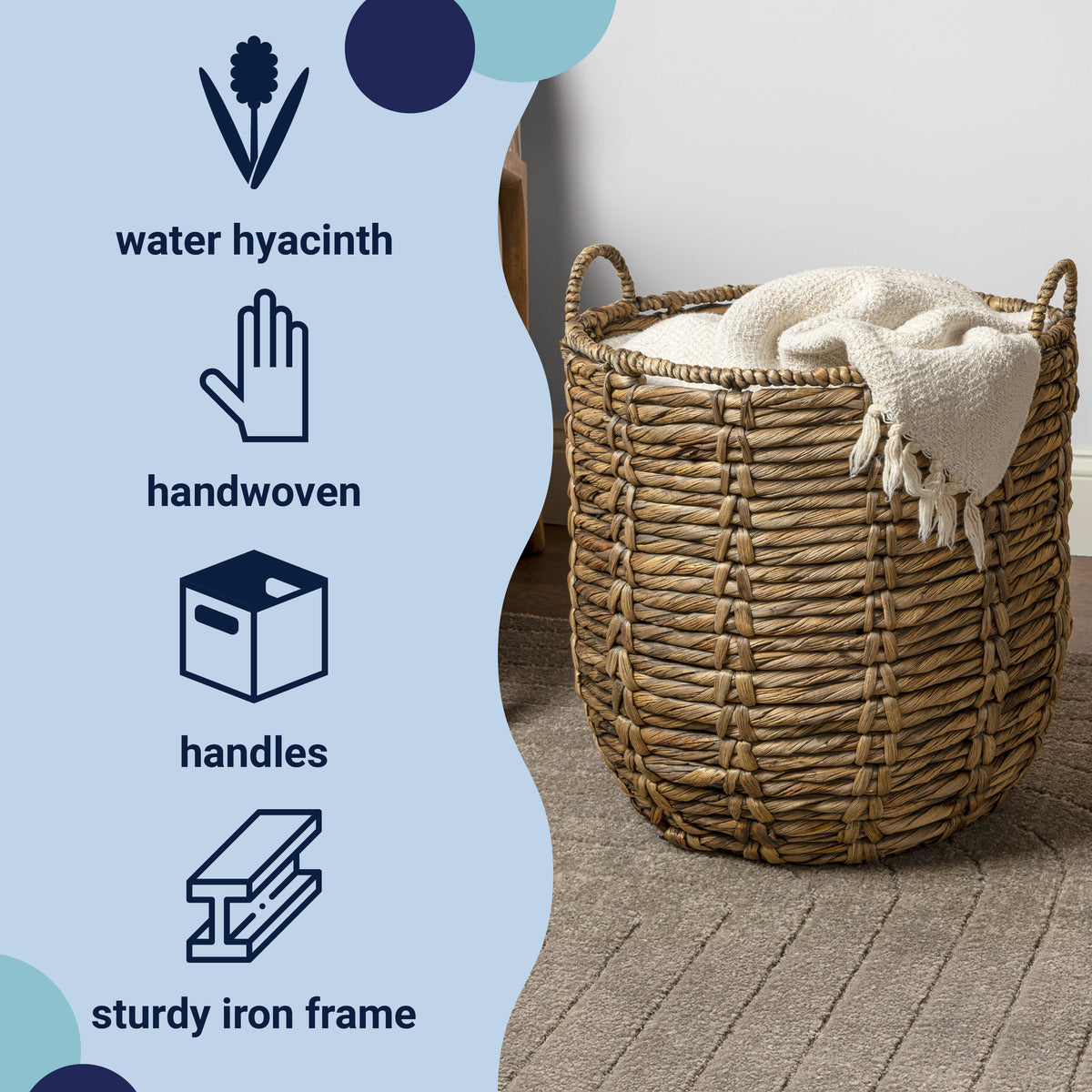Laurel Bohemian Handwoven Abaca Hamper Basket with Handles