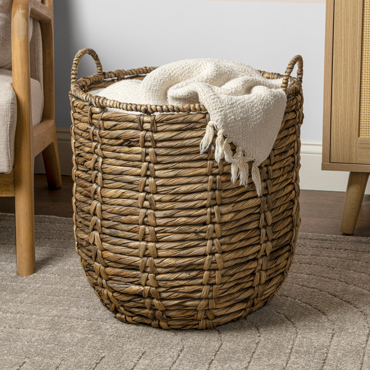 Laurel Bohemian Handwoven Abaca Hamper Basket with Handles