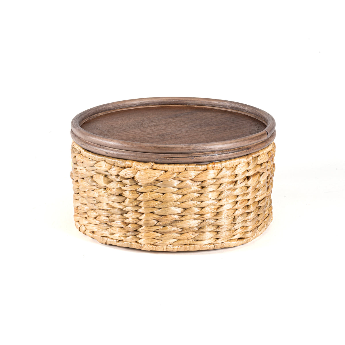 Gouda Southwestern Hand-Woven Hyacinth Circular Nesting Baskets with Wood Lids