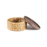 Gouda Southwestern Hand-Woven Hyacinth Circular Nesting Baskets with Wood Lids