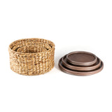 Gouda Southwestern Hand-Woven Hyacinth Circular Nesting Baskets with Wood Lids