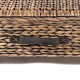 Chett Minimalist Hand-Woven Hyacinth/Wood Underbed Storage Bin with Wheels and Handles
