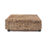 Chett Minimalist Hand-Woven Hyacinth/Wood Underbed Storage Bin with Wheels and Handles