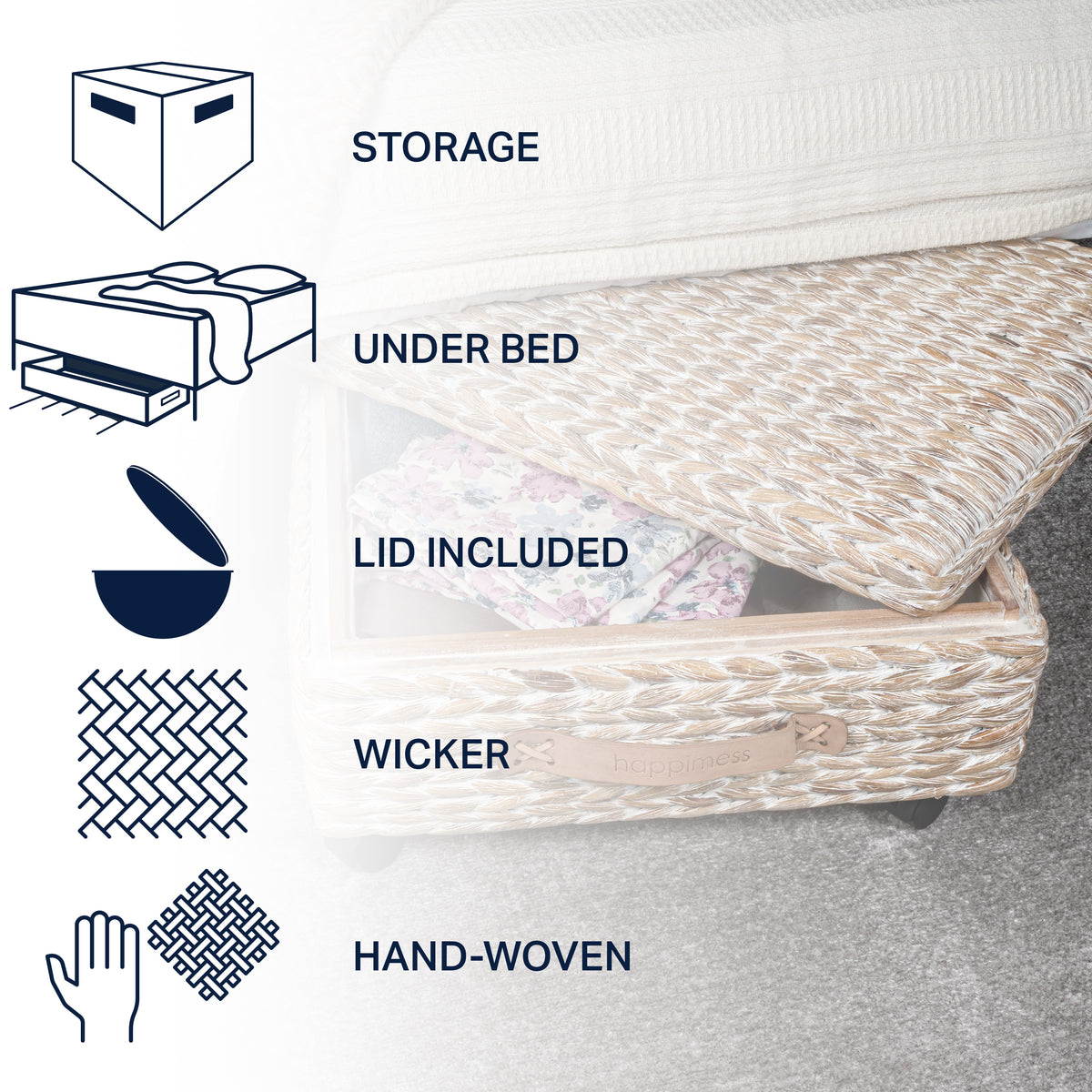 Chett Minimalist Hand-Woven Hyacinth/Wood Underbed Storage Bin with Wheels and Handles