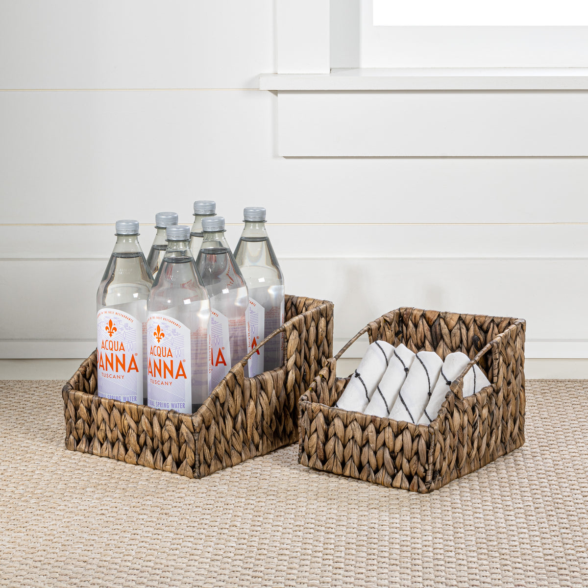 Havanah Southwestern Hand-Woven Hyacinth Slanted Nesting Baskets with Handles